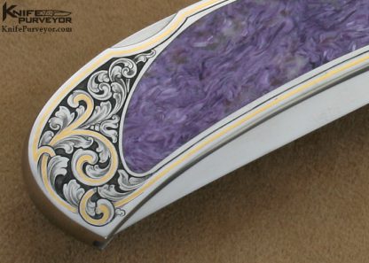 Warren Osborne Custom Knife Martin Rabeno Engraved Charoite Interframe Lockback - Image 5