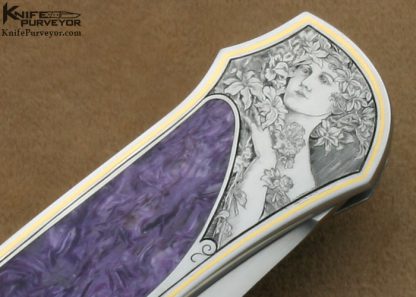 Warren Osborne Custom Knife Martin Rabeno Engraved Charoite Interframe Lockback - Image 4