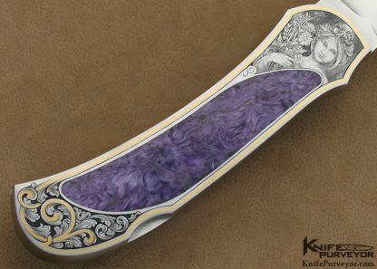 Warren Osborne Custom Knife Martin Rabeno Engraved Charoite Interframe Lockback - Image 3