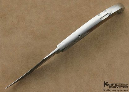 Warren Osborne Custom Knives Ray Cover Jr. Engraved Black Lip Tahitian Pearl Shell Interframe Lockback Lever Release - Image 7