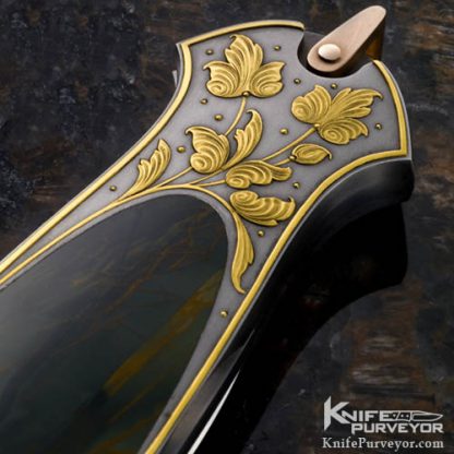 Warren Osborne Custom Knives Barry Lee Hands Engraved Jasper & Damascus Lockback Dagger - Image 3
