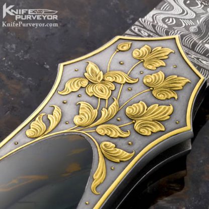 Warren Osborne Custom Knives Barry Lee Hands Engraved Jasper & Damascus Lockback Dagger - Image 2