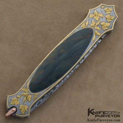 Warren Osborne Custom Knives Barry Lee Hands Engraved Jasper & Damascus Lockback Dagger - Image 5