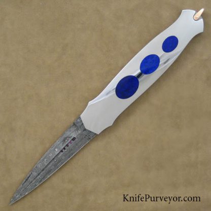 Warren Osborne Custom Knife Lapis Inlaid Dagger with Mike Norris Stainless Damascus Ruby set Bloodgroove Blade