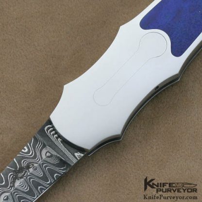 Warren Osborne Custom Knives Lapis Lazuli  & Mike Norris Stainless Damascus "Tilagory" Automatic Dagger - Image 2