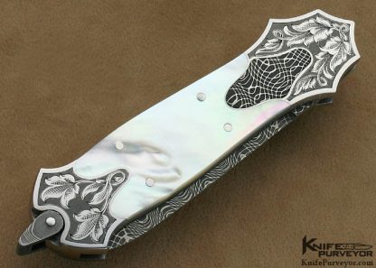 Warren Osborne Custom Knife Mother of Pearl & Damascus Assisted Opening Wing Dagger Engraved by Simon Lytton - Image 3