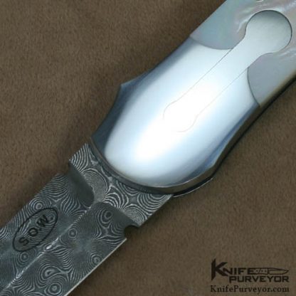 Warren Osborne Custom Knife Damascus, Mother of Pearl with Abalone Inlay Automatic - Image 2