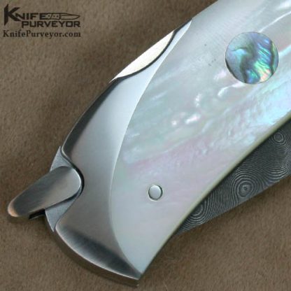 Warren Osborne Custom Knife Damascus, Mother of Pearl with Abalone Inlay Automatic - Image 4
