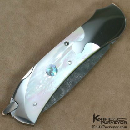 Warren Osborne Custom Knife Damascus, Mother of Pearl with Abalone Inlay Automatic - Image 3