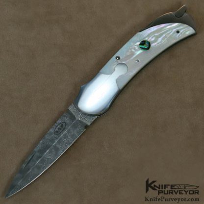Warren Osborne Custom Knife Damascus, Mother of Pearl with Abalone Inlay Automatic