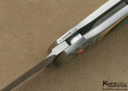 Warren Osborne Custom Knife Edwards Black Jade and Green Apple Jade Interframe Lockback Dagger Engraved by Jon Robyn - Image 9
