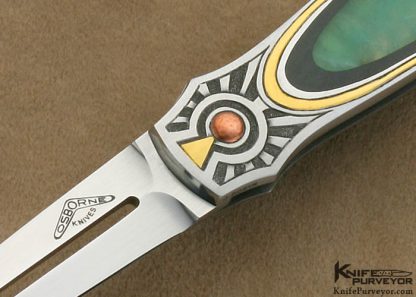 Warren Osborne Custom Knife Edwards Black Jade and Green Apple Jade Interframe Lockback Dagger Engraved by Jon Robyn - Image 2