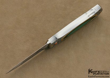Warren Osborne Custom Knife Edwards Black Jade and Green Apple Jade Interframe Lockback Dagger Engraved by Jon Robyn - Image 7