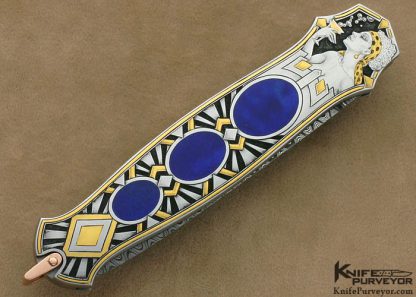 Warren Osborne Custom Knives Jon Robyn Engraved Art Deco Lapis Lazuli Interframe Lockback Dagger - Image 6