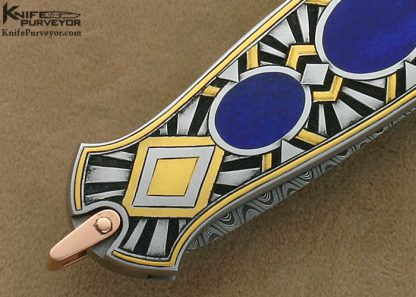 Warren Osborne Custom Knives Jon Robyn Engraved Art Deco Lapis Lazuli Interframe Lockback Dagger - Image 5