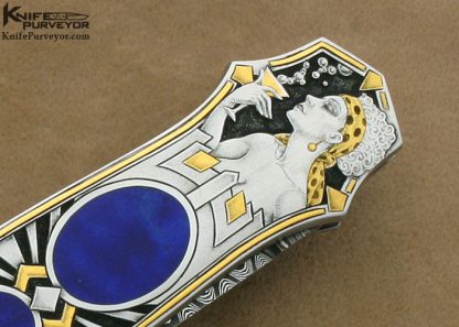 Warren Osborne Custom Knives Jon Robyn Engraved Art Deco Lapis Lazuli Interframe Lockback Dagger - Image 7
