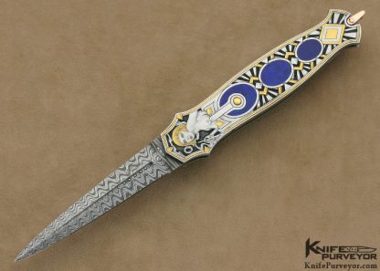 Warren Osborne Custom Knives Jon Robyn Engraved Art Deco Lapis Lazuli Interframe Lockback Dagger