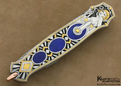 Warren Osborne Custom Knives Jon Robyn Engraved Art Deco Lapis Lazuli Interframe Lockback Dagger - Image 3