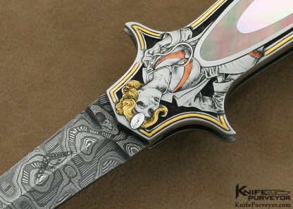 Warren Osborne Custom Knives Double Pearl Interframe Lockback Dagger Engraved by Jon Robyn - Image 2