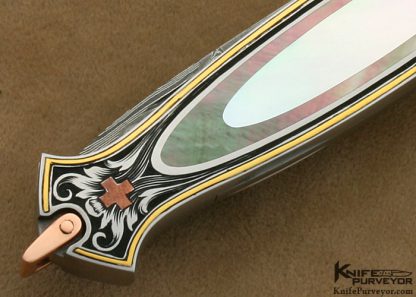 Warren Osborne Custom Knives Double Pearl Interframe Lockback Dagger Engraved by Jon Robyn - Image 5