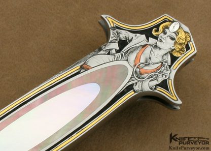 Warren Osborne Custom Knives Double Pearl Interframe Lockback Dagger Engraved by Jon Robyn - Image 4