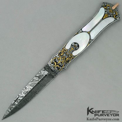Warren Osborne Custom Knife Pearl Inlaid Dagger Engraved by Andy Shinosky