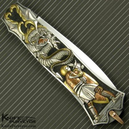 Warren Osborne Custom Knife Lockback Dagger Engraved by Ron Skaggs - Image 3