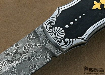 Warren Osborne Custom Knives Christy and Tim George Engraved Lockback Dagger with Damascus Blade - Image 2