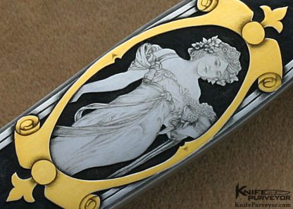 Warren Osborne Custom Knives Christy and Tim George Engraved Lockback Dagger with Damascus Blade - Image 3