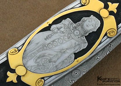 Warren Osborne Custom Knives Christy and Tim George Engraved Lockback Dagger with Damascus Blade - Image 4