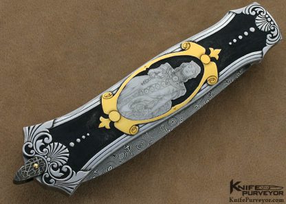 Warren Osborne Custom Knives Christy and Tim George Engraved Lockback Dagger with Damascus Blade - Image 5