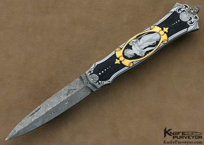 Warren Osborne Custom Knives Christy and Tim George Engraved Lockback Dagger with Damascus Blade