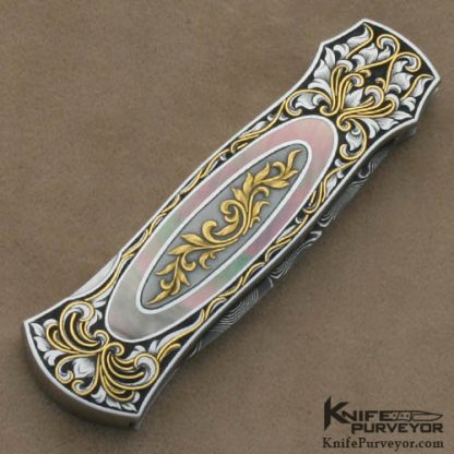 Warren Osborne Custom Knives Julie Warenski Engraved Blacklip Tahitian Pearl & Mike Norris Damascus Lockback Dagger - Image 3