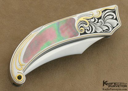 Warren Osborne Custom Knives Julie Warenski Engraved Black Lip Tahitian Pearl Shell Persian Lockback - Image 3