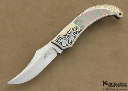 Warren Osborne Custom Knives Julie Warenski Engraved Black Lip Tahitian Pearl Shell Persian Lockback
