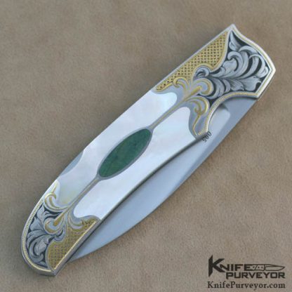 Warren Osborne Custom Knife Julie Warenski Engraved Mother of Pearl & Jasper Lockback - Image 3