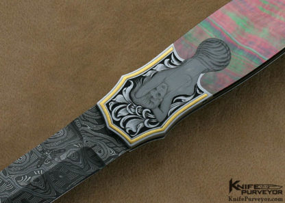 Warren Osborne Custom Knife Blacklip Pearl Automatic Dagger Engraved by Julie Warenski - Image 7