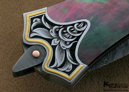 Warren Osborne Custom Knife Blacklip Pearl Automatic Dagger Engraved by Julie Warenski - Image 6