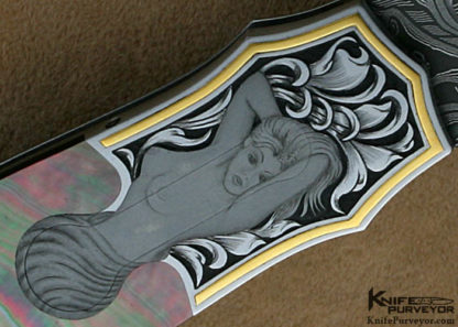 Warren Osborne Custom Knife Blacklip Pearl Automatic Dagger Engraved by Julie Warenski - Image 2