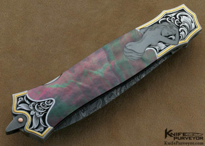 Warren Osborne Custom Knife Blacklip Pearl Automatic Dagger Engraved by Julie Warenski - Image 3