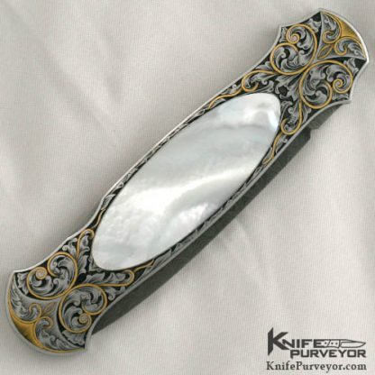Tom Overeynder Custom Knife Mother of Pearl Interframe Dagger Engraved by Ray Cover Jr. - Image 3