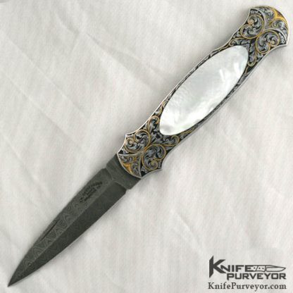 Tom Overeynder Custom Knife Mother of Pearl Interframe Dagger Engraved by Ray Cover Jr.