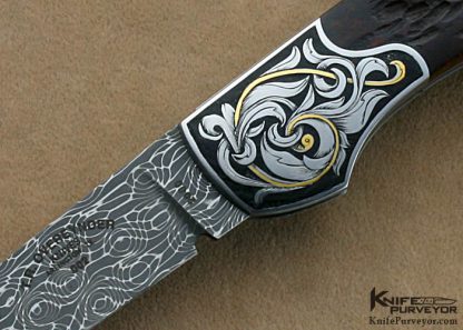 Tom Overeynder Custom Knife Michael van Krenner Engraved Jigged Bone and Damascus Lockback - Image 2