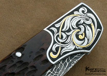 Tom Overeynder Custom Knife Michael van Krenner Engraved Jigged Bone and Damascus Lockback - Image 4