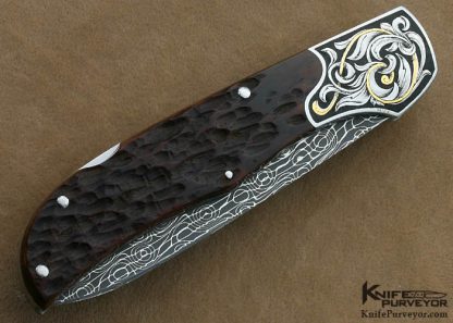 Tom Overeynder Custom Knife Michael van Krenner Engraved Jigged Bone and Damascus Lockback - Image 3