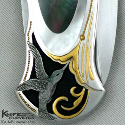 Tom Overeynder Custom Knife Double Pearl Inlay Lockback Dagger Engraved by Julie Warenski - Image 4