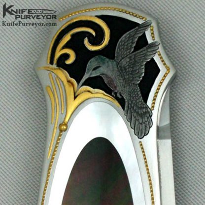 Tom Overeynder Custom Knife Double Pearl Inlay Lockback Dagger Engraved by Julie Warenski - Image 2