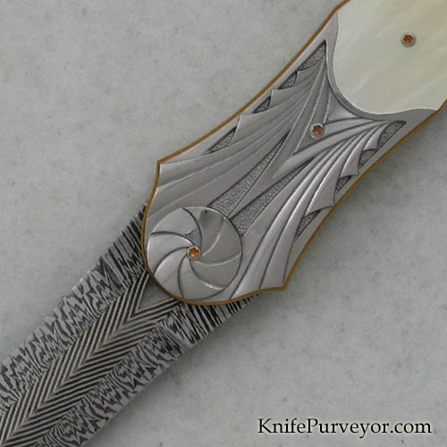 Owen Wood Custom Knife Goldlip Pearl Dagger Engraved by Amayak Stepanyan - Image 2