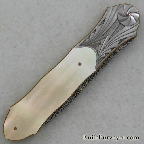 Owen Wood Custom Knife Goldlip Pearl Dagger Engraved by Amayak Stepanyan - Image 3