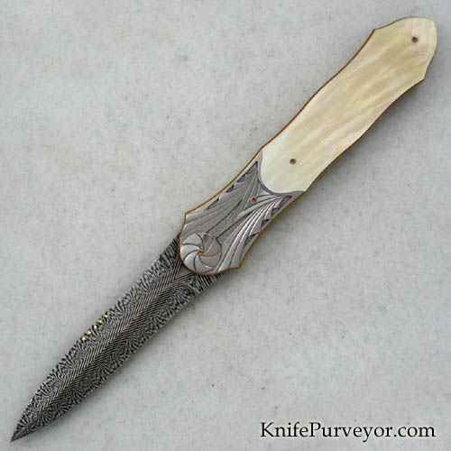 Owen Wood Custom Knife Goldlip Pearl Dagger Engraved by Amayak Stepanyan